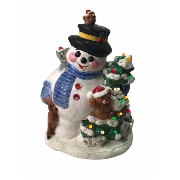 Vintage 92' Will E. Melts Hand Painted Ceramic Light-up Snowman Christmas Decor - Picture 2 of 7